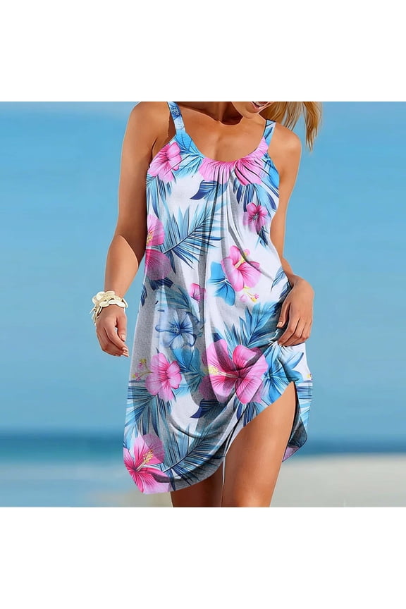 Women's Adjustable Spaghetti Straps Mini Dress Backless A Line Flowy Fit and Flare Cami Slip Short Dresses