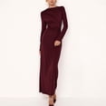 thumbnail image 1 of YueHuiYing Women's Asymmetrical Neckline Long-Sleeve Fitted Waist Pleated Slim-Fit Maxi Dress with Round Neck and Ankle-Length Hem, 1 of 9