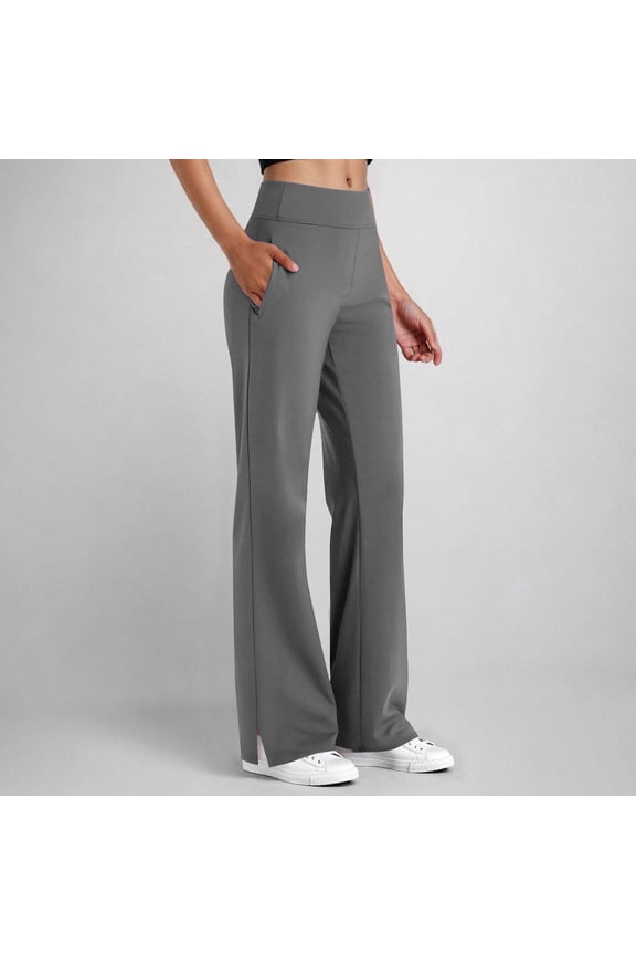 Women's Athletic Casual Solid-Color Fashion Elastic Waistband Side-Pocket Skinny Pants with Side Slits