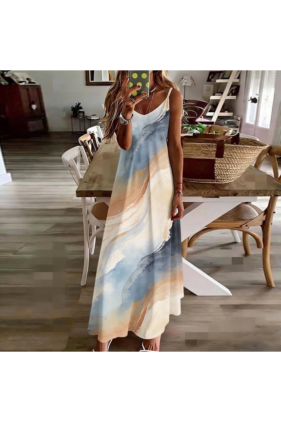 Women's Backless Beach Dress Halter Neck Ruffle Plunge V Neck Sleeveless Maxi Sundress Summer Dresses