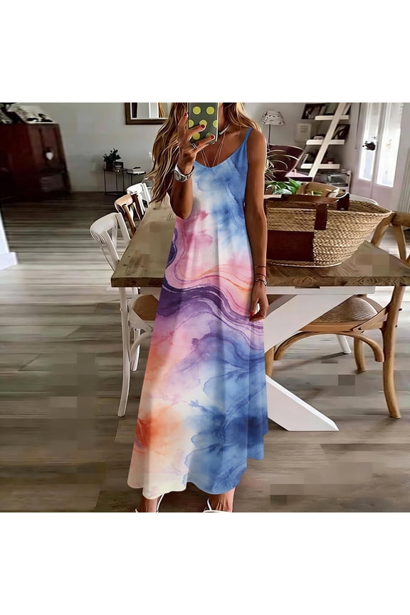 Women's Backless Beach Dress Halter Neck Ruffle Plunge V Neck Sleeveless Maxi Sundress Summer Dresses