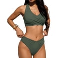 thumbnail image 1 of YueHuiYing Women's Bikini Set Two Piece Swimsuit Modest Bathing Suit Petal Hollow V Neck Top String Mid Rise Bottom, 1 of 3