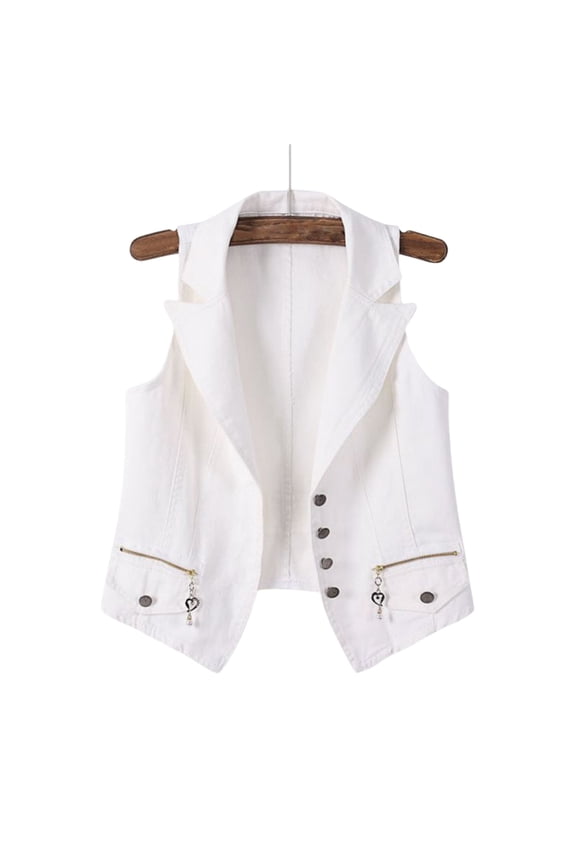 Women's Casual Denim Waistcoat Frayed Sleeveless Ripped Jacket Vest with Pockets