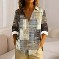thumbnail image 1 of YueHuiYing Women's Casual Fashion Loose Cute Print Linen T-Shirt Long Sleeve Notched Collar Button-Up Business Top, 1 of 6