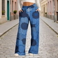 thumbnail image 1 of YueHuiYing Women's Casual Loose Faux Denim Print Drawstring Wide Leg Pants Lightweight Comfort Bottoms For Women Trendy Daily Wear And Street Style Outfit, 1 of 6
