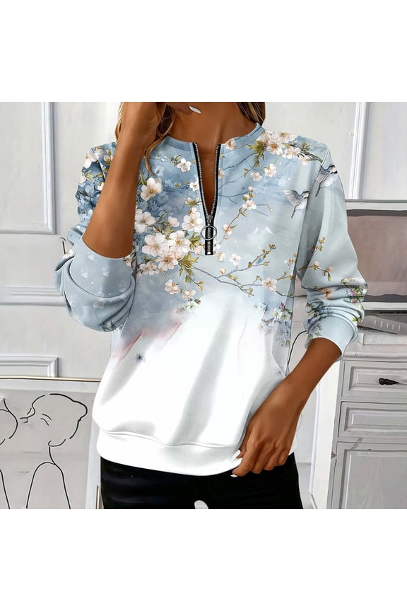 Women's Casual Oversized Half Zip Sweatshirts Long Sleeve Solid Color Pullover Jackets with Pockets