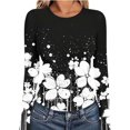 thumbnail image 1 of YueHuiYing Women's Casual Round Neck Long Sleeved Floral Print Slim Tight Fitting Loose Tunic Top Black S, 1 of 6