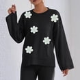 thumbnail image 1 of YueHuiYing Women's Casual Solid Color Flower Round Neck Fashion Long Sleeved Pullover Sweater Top, 1 of 9