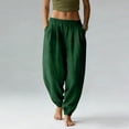 thumbnail image 1 of YueHuiYing Women's Casual Solid-Color Pleated Stretch Waistband Cuffed Pocketed Cotton-Linen Blend Pants, 1 of 5