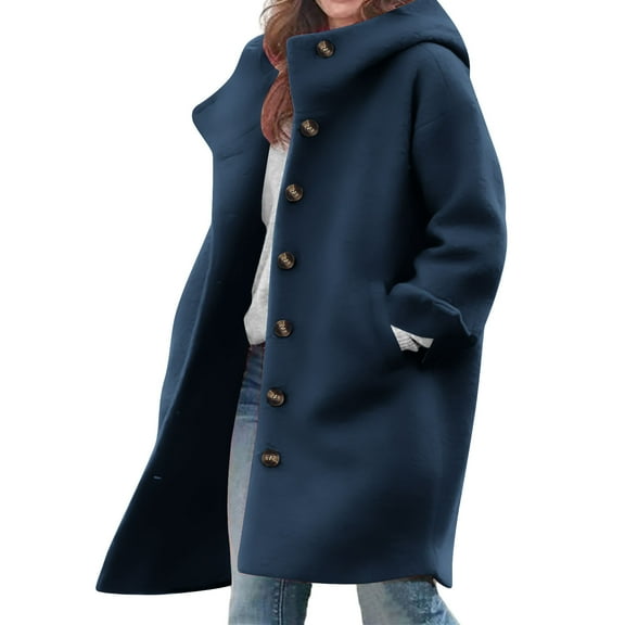 YueHuiYing Women's Casual Solid Color Tops Coats Long Sleeve Button Hooded Coat Jacket With Pocket