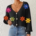 thumbnail image 1 of YueHuiYing Women's Casual Sweater Tops High V-Neck Long Sleeves Button Coat Jacket Knitted Blouse, 1 of 6