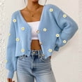thumbnail image 1 of YueHuiYing Women's Casual Sweater Tops High V-Neck Long Sleeves Button Coat Jacket Knitted Blouse, 1 of 7