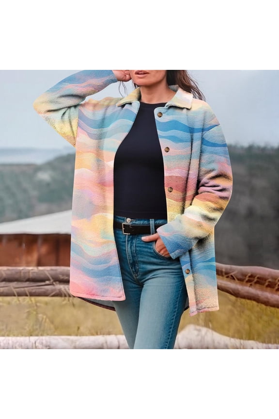 Women's Casual Warm Clothing Winter Daily Printed Loose Collar Button Down Long Sleeved Jacket