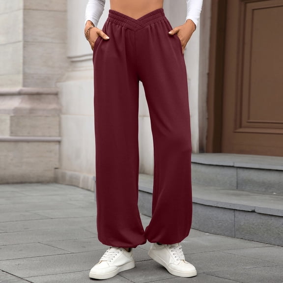 YueHuiYing Women's Casual Wide Leg Pants High Waisted Drawstring Baggy Sweatpants Elastic Straight Leg Lounge Pants