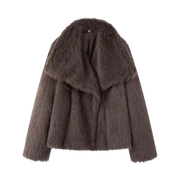 YueHuiYing Women's Coat Winter Warm Fashionable And Casual Long-sleeved Big Lapel Solid-color Female Outwear