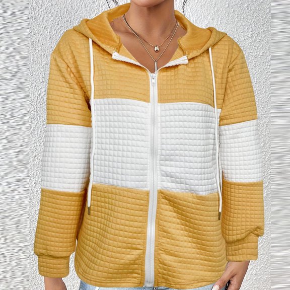 YueHuiYing Women's Color Block Zip Up Hoodie Sweatshirt Casual Long Sleeve Jacket Sweater with Pockets Loose Tops