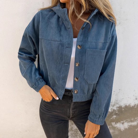 YueHuiYing Women's Corduroy Jacket Lined Warm Winter Coat Button Down Casual Jacket with Pockets