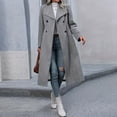 thumbnail image 1 of YueHuiYing Women's Double Breasted Long Trench Coat Windproof Classic Turndown Collar Slim Overcoat, 1 of 7