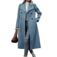 thumbnail image 1 of YueHuiYing Women's Double Breasted Long Trench Coat Windproof Classic Turndown Collar Slim Overcoat, 1 of 5
