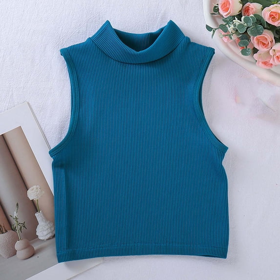YueHuiYing Women's Double Layer Mock Neck Sleeveless Tee Ultra-Soft Lightweight Basic T-Shirts Slim Fit Tank Top