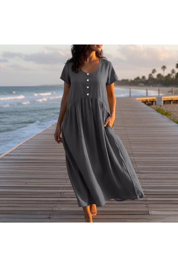 Women's Easy Pocket Summer Dress - Loose Fit T-Shirt Maxi Dress in Assorted Colors for Vacation and Casual Wear