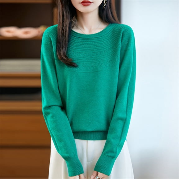 YueHuiYing Women's Fashion Casual Solid Color Semi-turtle Neck Loose Winter Knitted Sweater Pullover Top