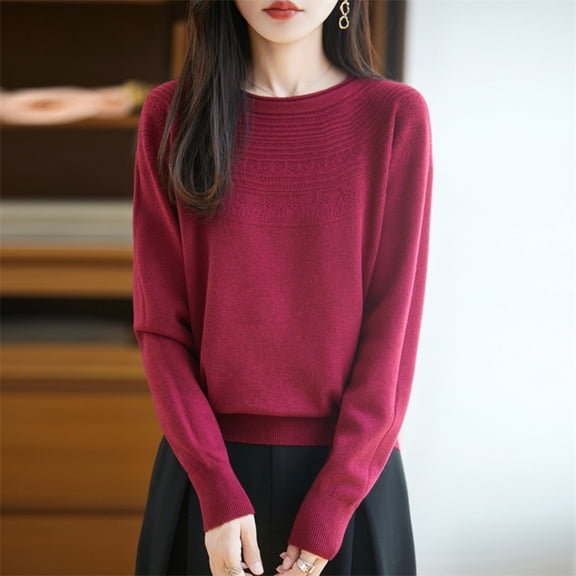 YueHuiYing Women's Fashion Casual Solid Color Semi-turtle Neck Loose Winter Knitted Sweater Pullover Top