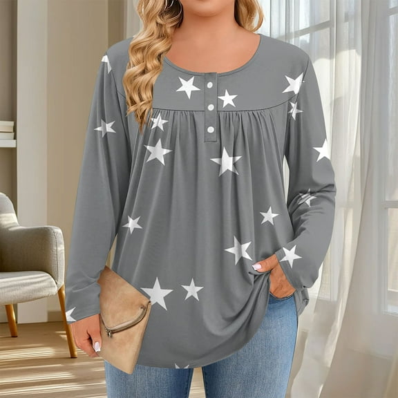 YueHuiYing Women's Fashion Printing Casual Round Neck Long Sleeve Loose T-shirt Daily Printed Dressy Top