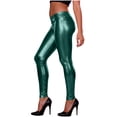 thumbnail image 1 of YueHuiYing Women's Fashion Shiny Metallic Stretch Faux Leather Leggings Bright Color Mid-Rise Cropped Pants, 1 of 6