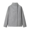 thumbnail image 1 of YueHuiYing Women's Fashion Stand Collar Double Breasted Short Button Trendy Outwear Winter Coat, 1 of 4
