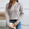 thumbnail image 1 of YueHuiYing Women's Fashionable Lace-trimmed V-neck Sweater In Solid Color Loose Long-sleeved Knitted Sweater, 1 of 4