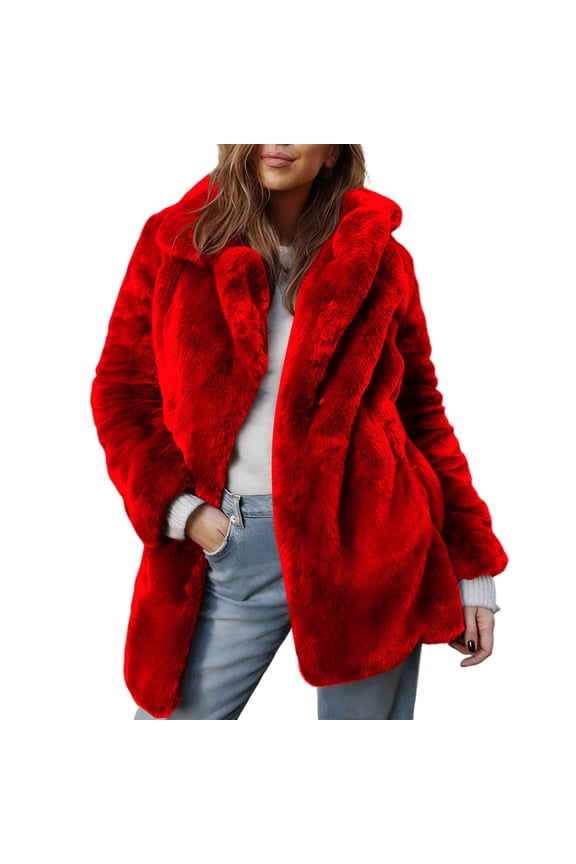 Women's Faux Fur Coat Fluffy Faux Fur Jacket Long Sleeve Lapel Furry Winter Jackets Shaggy Short Coat