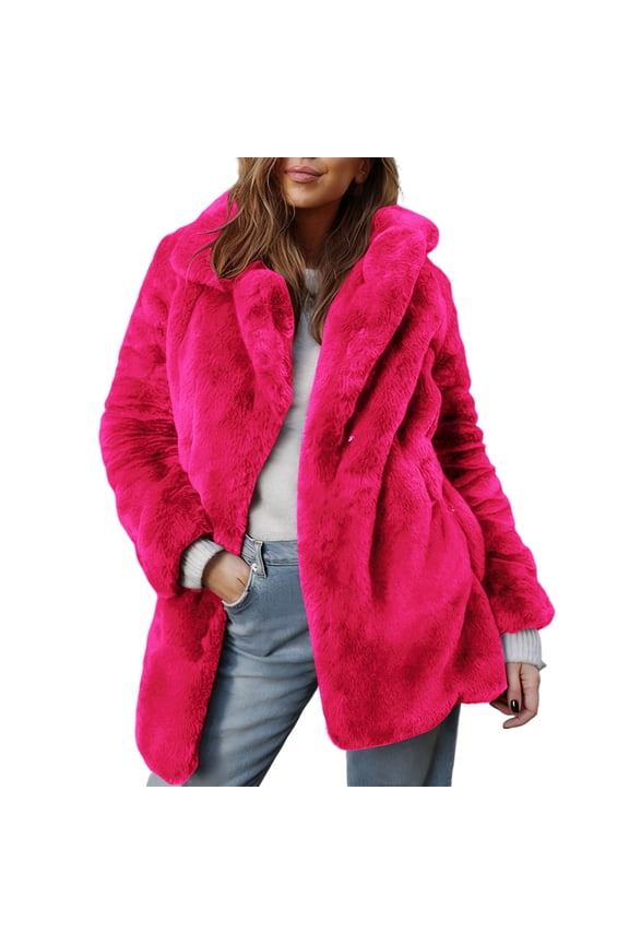 Women's Faux Fur Coat Fluffy Faux Fur Jacket Long Sleeve Lapel Furry Winter Jackets Shaggy Short Coat
