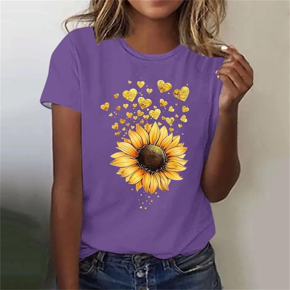 YueHuiYing Women's Floral Graphic Tees Short Sleeve Casual T-Shirts Boho Style Cute Summer Loose Fit Tops