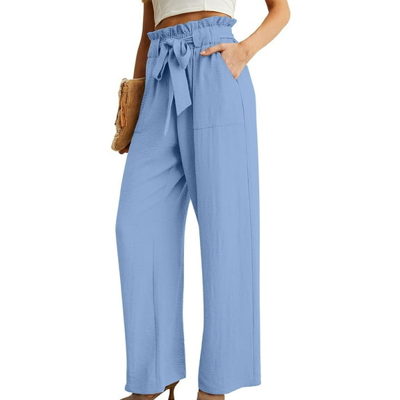 YueHuiYing Women's High Waist Wide Leg Long Palazzo Pants Front Knot Tie Elastic Trousers with Pockets Lounge Business Work Pants