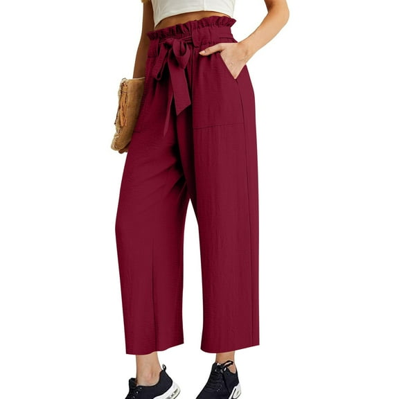 YueHuiYing Women's High Waist Wide Leg Long Palazzo Pants Front Knot Tie Elastic Trousers with Pockets Lounge Business Work Pants