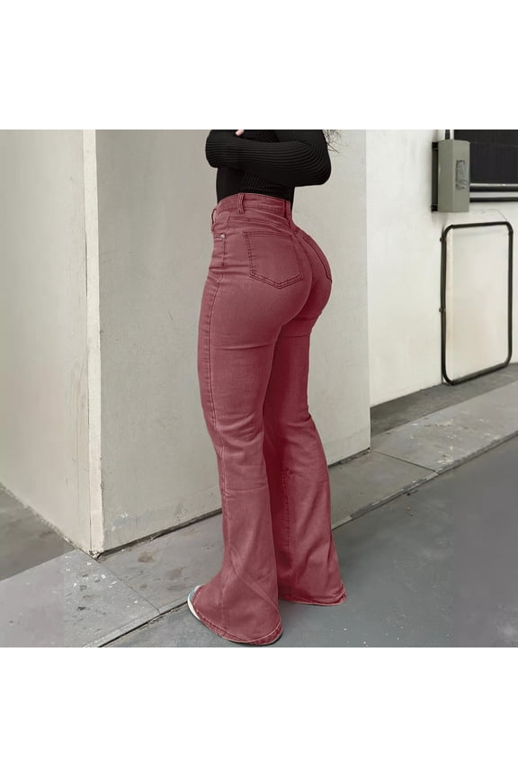 Women's High Waisted Flared Jeans Stretch Slim Fit With Pockets Street Fashion Denim Pants Comfortable Bottoms For Women Trendy Daily Wear
