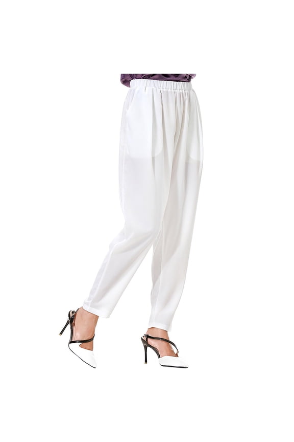 Women's High-Waisted Harem Pants with Pockets Stretchy Loose Fit Daily Casual Wear