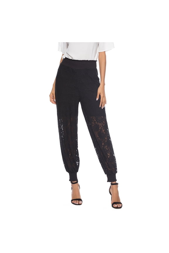 Women's High-Waisted Harem Pants with Pockets Stretchy Loose Fit Daily Casual Wear