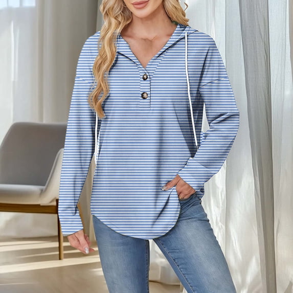 YueHuiYing Women's Hoodies Long Sleeve Sweatshirts Drawstring Pullover Tops with Pocket Casual Loose Blouses Tunic