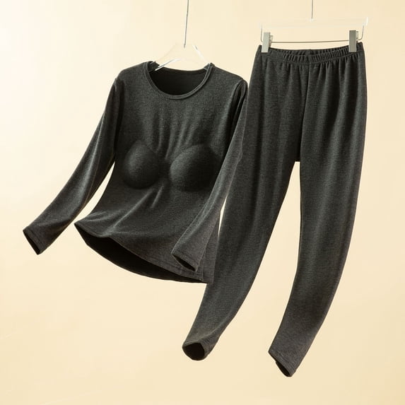 YueHuiYing Women's Innerwear Set For Fall And Winter - Soft Warm Long-Sleeved Round Neck With Built-in Bra Thermal Underwear Suitable For Cold Weather