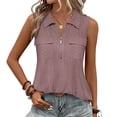 thumbnail image 1 of YueHuiYing Women's Lapel Button-Up Tank Top Casual Wear Multiple Colors Available Slim-Fit Sleeveless Base Layer Summer Style, 1 of 9