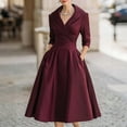thumbnail image 1 of YueHuiYing Women's Lapel Collared Maxi Blouse Dress V Neck Elegant Long Sleeve A-line Pleated Shirt Long Dress, 1 of 6