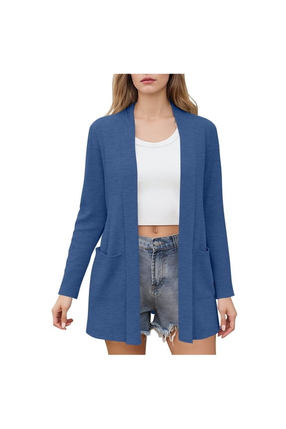 Women's Lightweight Sweaters Button Cuff Long Sleeve Knit Open Front Jacket Casual Fall Coat with Pockets