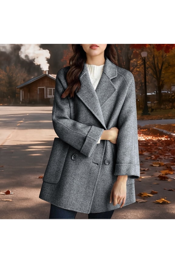 Women's Long Coat Notched Lapel Collar Pea Coat Winter Elegant Blend Over Coats Jackets