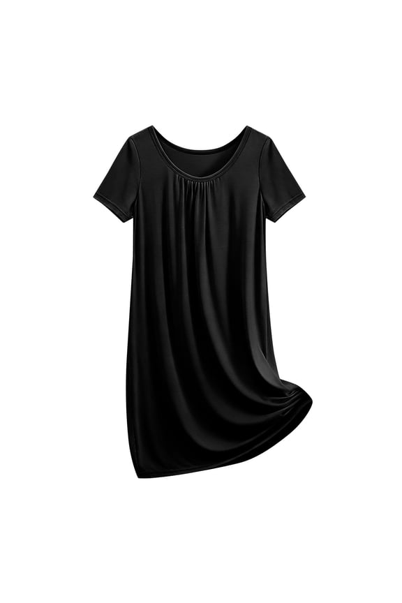 Women's Long Nightgown with Pockets Short-Sleeve Loose-Fit Dress Casual Long Dress Loungewear Dress