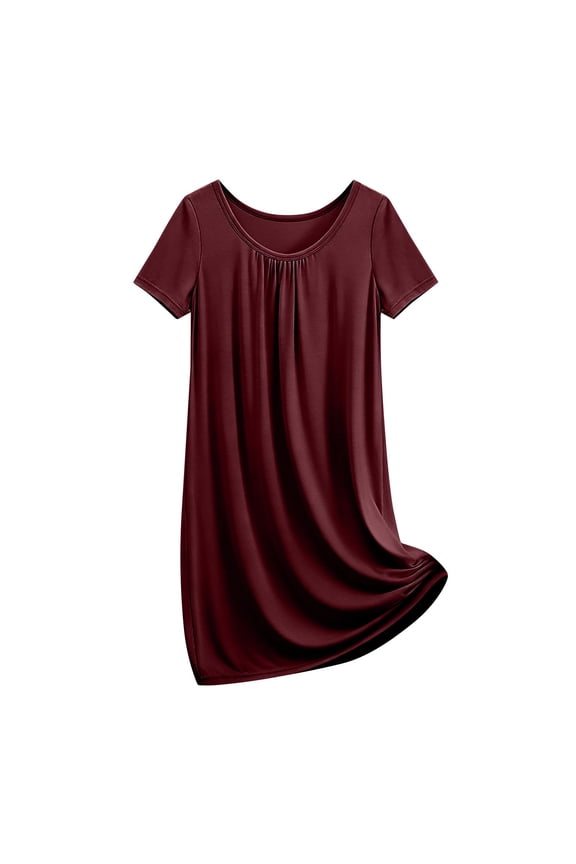 Women's Long Nightgown with Pockets Short-Sleeve Loose-Fit Dress Casual Long Dress Loungewear Dress