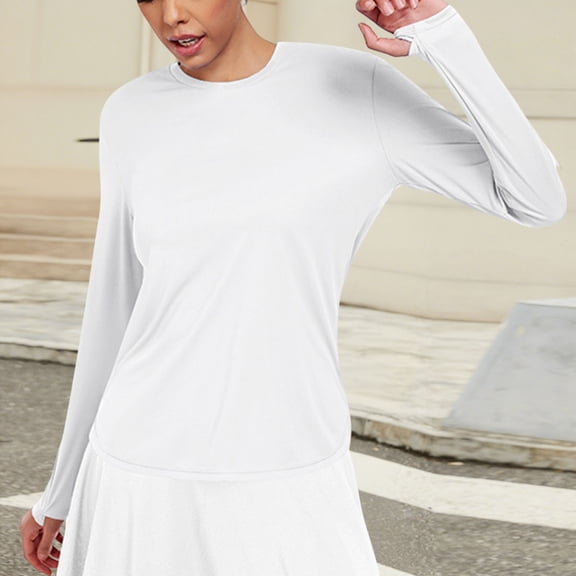 YueHuiYing Women's Long Sleeve Crew Neck Tunic Tops Casual Loose Fit Pullover Sweatshirts Curved Shirts