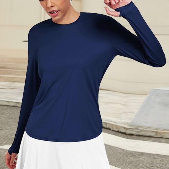 YueHuiYing Women's Long Sleeve Crew Neck Tunic Tops Casual Loose Fit Pullover Sweatshirts Curved Shirts