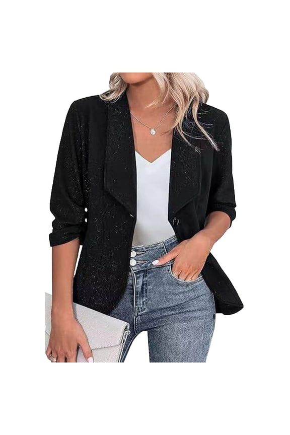 Women's Long Sleeve Turn-Down Collar Body-Conscious Slim Casual Fashion Cardigan Blazer Outerwear